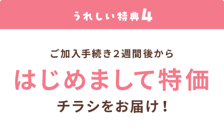 ご加入手続き２週間後からはじめまして特価